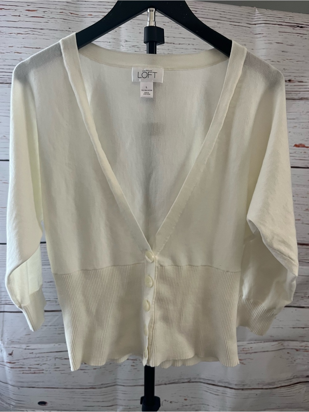 LOFT Cream V-Neck Cotton Cardigan